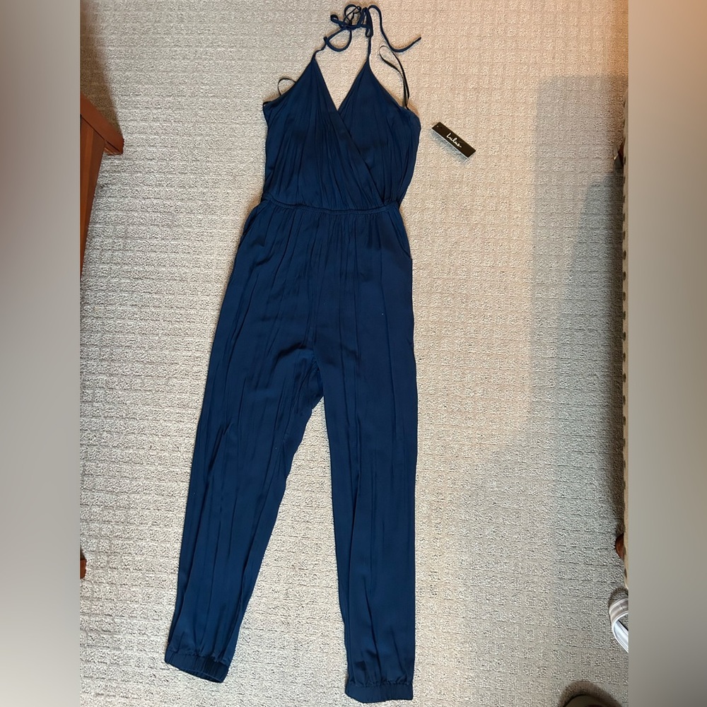 Lulu's Deep Blue Halter Jumpsuit